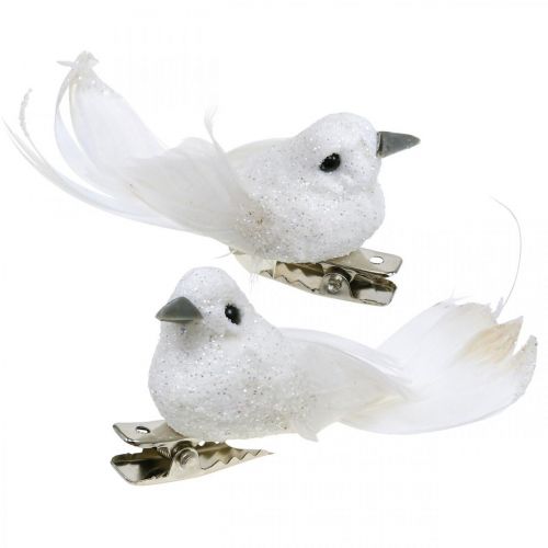 Deco par de pombas Deco pássaros com clipe branco L5cm 4pcs