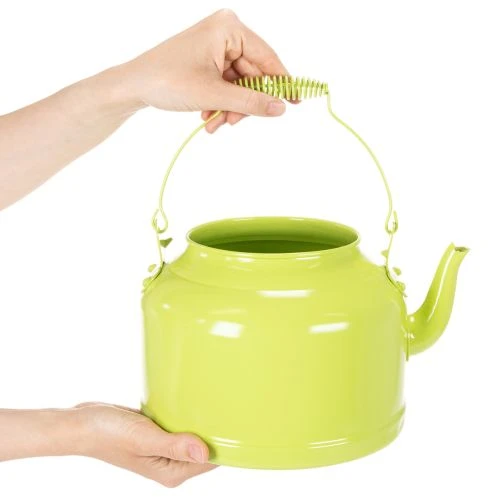Bule decorativo de metal, verde-maçã - vaso de flores - Ø20cm A15cm - decoração versátil para jardim e ideia de presente | Floristik24.pt