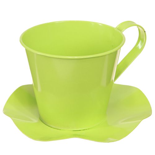 Floristik24 Xícara de chá decorativa em metal com prato verde claro Ø12 Alt.10cm 8 un
