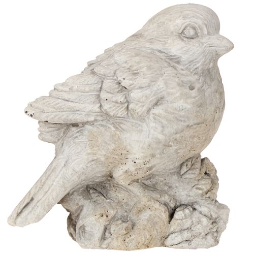 Estatueta decorativa de pássaro pardal em pedra fundida, lavada a branco, altura 12,5 cm