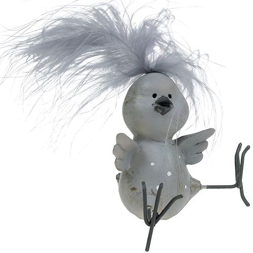 Floristik24 Cinza de pássaro decorativo com penas como um conjunto de 8 cm 4 unidades