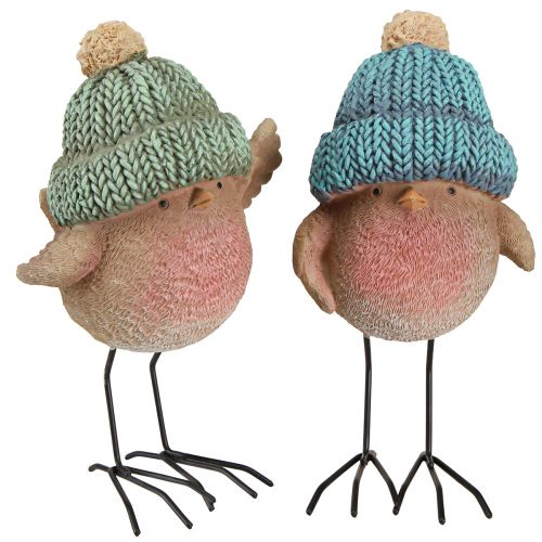 Itens Pássaro decorativo com chapéu decoração de inverno azul verde Alt.18cm 2 unidades