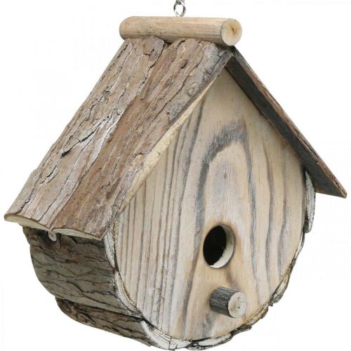 Floristik24 Caixa de ninho decorativa de madeira para casa de pássaros com casca natural lavada de branco H23cm W25cm