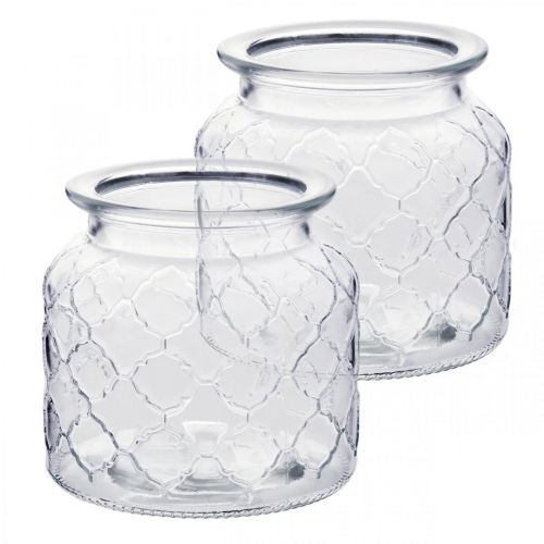 Floristik24 Padrão de diamante de lanterna decorativa, vaso de vidro, vaso de vidro, decoração de vela 2 peças