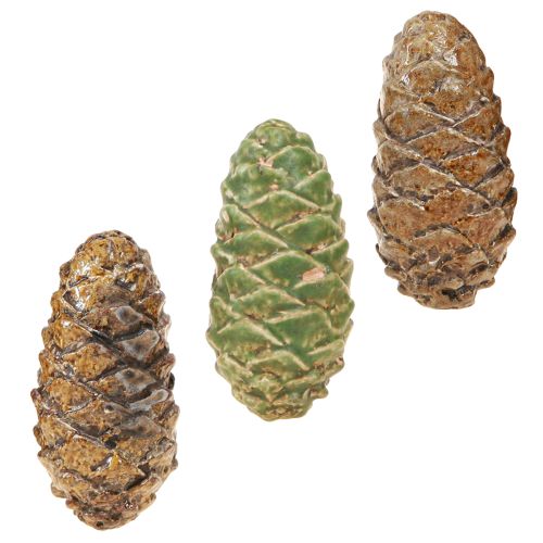 Floristik24 Cones decorativos de cerâmica sortidos verde amarelo marrom 8,5cm 6 peças
