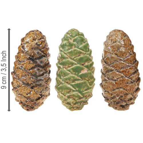 Itens Cones decorativos de cerâmica sortidos verde amarelo marrom 8,5cm 6 peças