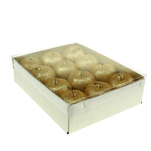 Floristik24 Maçãs decorativas de ouro com mica Ø6cm 12 unidades