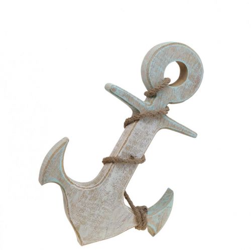 Anchor Deco Madeira Maritime Deco Branco Azul 24,5cm x 14,5cm