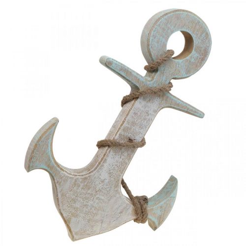 Itens Anchor Deco Wood Maritime Deco Branco Azul 42cmx25cmx3,5cm