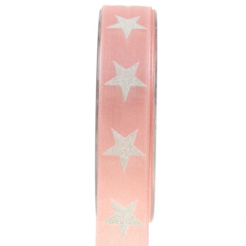 Floristik24 Fita decorativa com estrela de mica rosa 25mm 20m