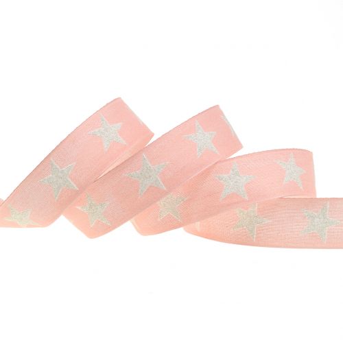 Floristik24 Fita decorativa com estrela de mica rosa 25mm 20m