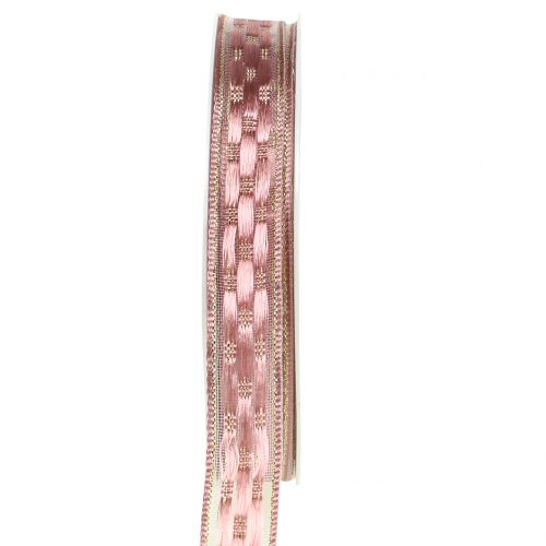 Floristik24 Fita decorativa rosa com ouro 15mm 25m