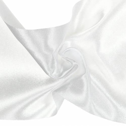 Floristik24 Fita de cetim para mesa com fita branca 100mm 15m