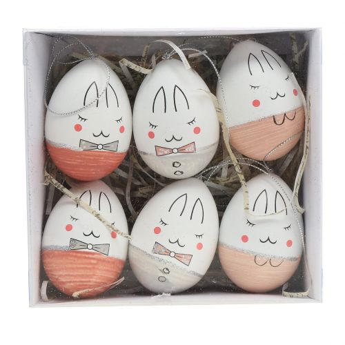 Floristik24 Ovos decorativos com rosto branco, rosa, cinza 7cm 6 unidades