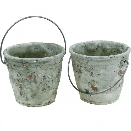 Floristik24 Balde decorativo, cerâmica para plantar, decoração de jardim, balde para plantas óptica antiga Ø13,5cm Alt12cm 2pçs