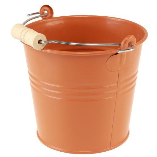 Itens Balde decorativo para plantador de metal laranja marrom Ø16cm Alt.14,5cm 1,6L