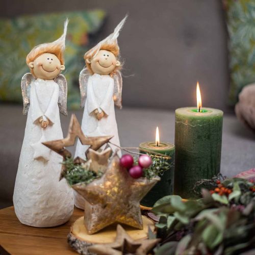 Floristik24 Figura decorativa de anjo de Natal com estrela branca 10 × 8 × 28,5cm