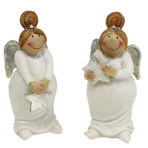 Floristik24 Figura decorativa do anjo com estrela branca, prata 10cm 2 unidades