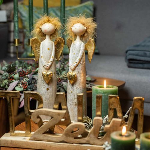 Floristik24 Figura decorativa de anjo com coração de ouro anjo de Natal 11,5 × 7,5 × 37cm