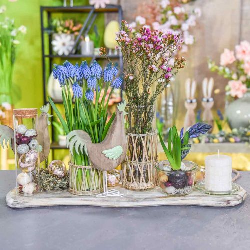 Figura decorativa madeira de galo, decoração de mesa de metal verde Páscoa H23cm | Floristik24.pt