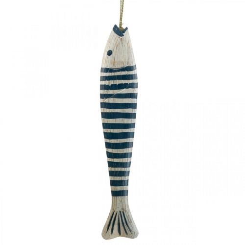 Madeira de peixe decorativo Peixe de madeira para pendurar Azul escuro Alt. 57,5cm