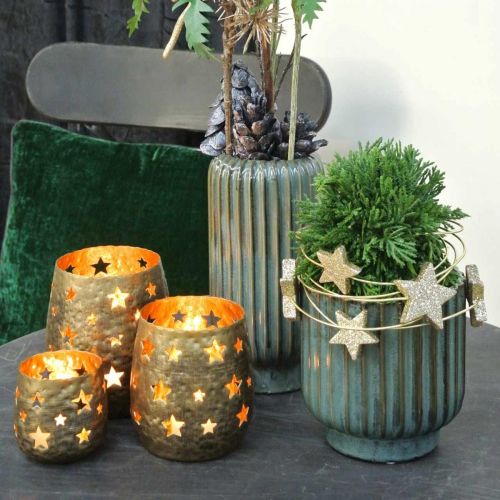 Itens Vaso decorativo, arranjos de flores, decorações de mesa, vaso em cerâmica ondulada verde, castanho Ø15cm Alt.30,5cm