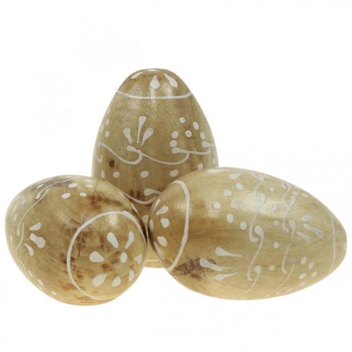 Ovos de madeira, ovos decorativos, ovos de páscoa madeira de mangueira 8×5cm 6uds