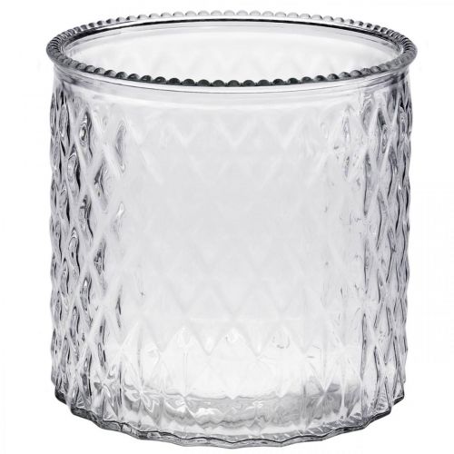 Vidro decorativo, lanterna com padrão de diamante, recipiente de vidro Ø15cm H15cm
