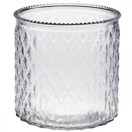 Floristik24 Vidro decorativo, lanterna com padrão de diamante, recipiente de vidro Ø15cm H15cm