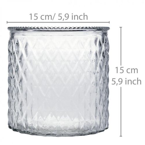 Floristik24 Vidro decorativo, lanterna com padrão de diamante, recipiente de vidro Ø15cm H15cm