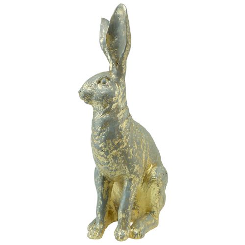 Floristik24 Coelhinho Decorativo Sentado Cinza Dourado Vintage Páscoa 20,5x11x37cm