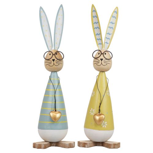 Coelhinho decorativo com óculos Decoração de Páscoa madeira metal Coelhinho da Páscoa 29 cm 2 unidades