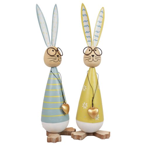 Coelhinho decorativo com óculos Decoração de Páscoa madeira metal Coelhinho da Páscoa 29 cm 2 unidades