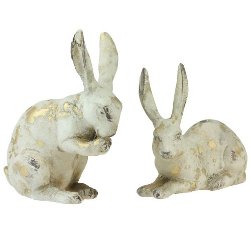 Itens Coelhos decorativos sentados em pé ouro branco Alt.12,5x16,5cm 2 unidades