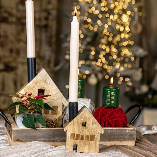 Castiçal decorativo de madeira para casa decorativa preto 10,5×3,5×13cm