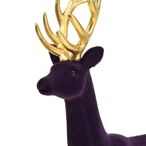 Floristik24 Figura Deco veado rena ouro roxo flocado Alt.37cm