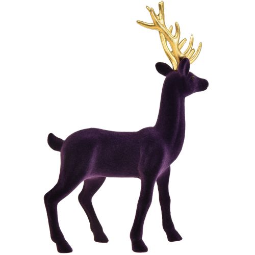 Floristik24 Figura Deco veado rena ouro roxo flocado Alt.37cm