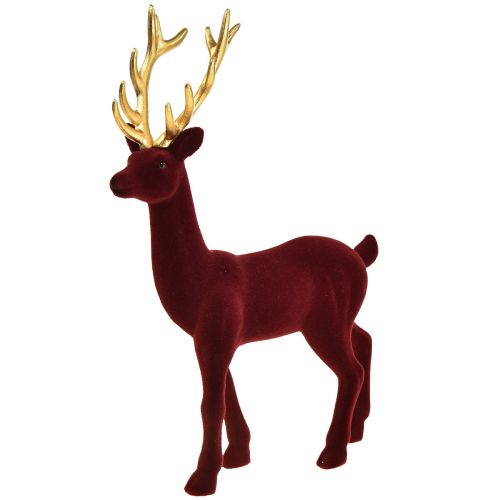 Floristik24 Estatueta Deco Deer Reindeer Bordeaux Gold Flocado Alt.37cm