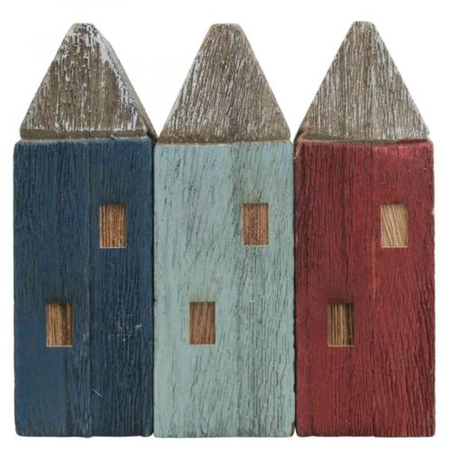 Floristik24 Deco casas de madeira Shabby Chic Maritime Deco H14cm 3pcs