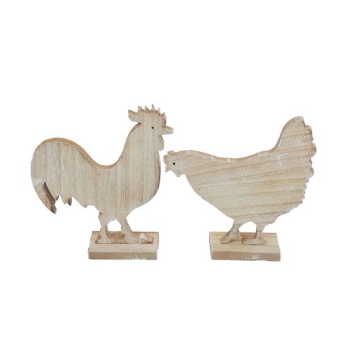 Floristik24 Frango decorativo decoração de Páscoa decoração de mesa de madeira 14,5 cm conjunto de 2
