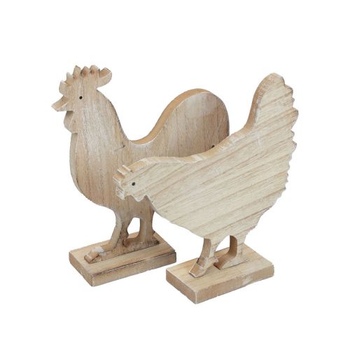 Floristik24 Frango decorativo decoração de Páscoa decoração de mesa de madeira 14,5 cm conjunto de 2