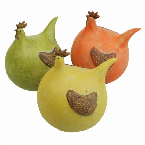 Floristik24 Deco Frango Colorido Decorações de Páscoa Verde/Amarelo/Laranja 13 cm 3 unidades