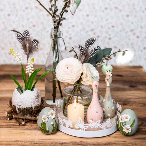Floristik24 Deco galinha madeira rosa, verde figura de decoração de Páscoa Ø5cm A15cm 2uds