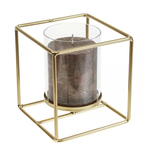 Castiçal decorativo lanterna de metal dourado vidro 12×12×13cm