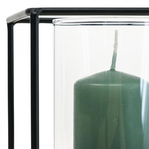 Castiçal decorativo lanterna de metal preto vidro 12×12×13cm