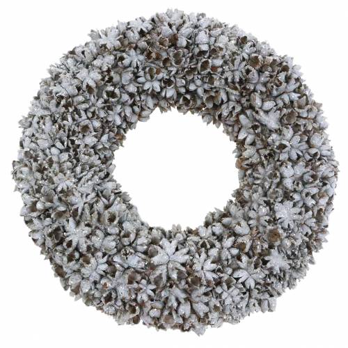Floristik24 Coroa decorativa de anis estrelado com glitter lavado branco Ø20cm