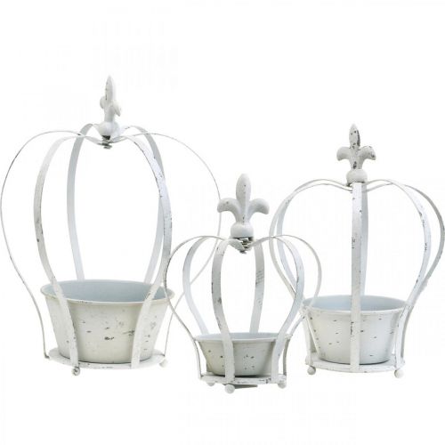 Floristik24 Conjunto de decoração de jardim de metal com coroa decorativa branca surrado chique de 3