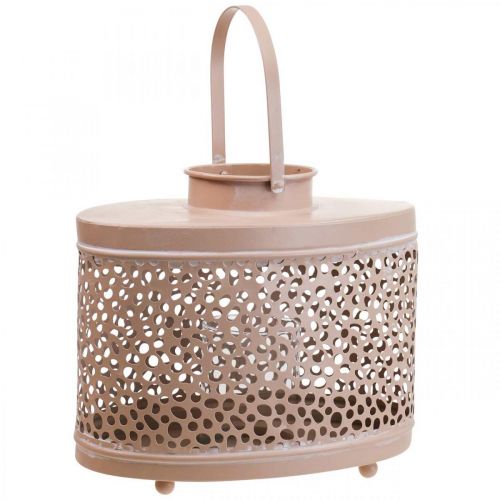 Lanterna decorativa oval lanterna rosa decoração de mesa metal 27×16×23cm