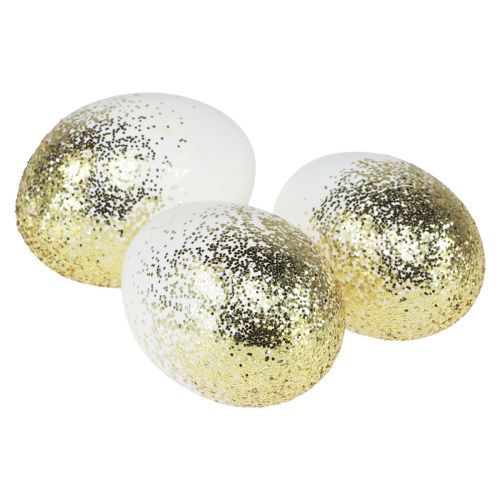 Ovos de Páscoa decorativos, clara de ovo de ganso real com glitter dourado Alt.7,5–8,5 cm 10 peças