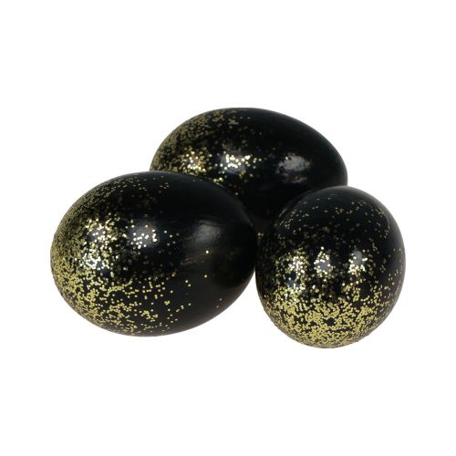 Ovos de Páscoa decorativos ovo de galinha real preto com glitter dourado Alt.5,5–6 cm 10 peças